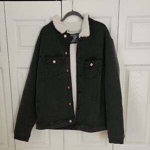 Men's Black Denium Jacket with Sherpa Lining